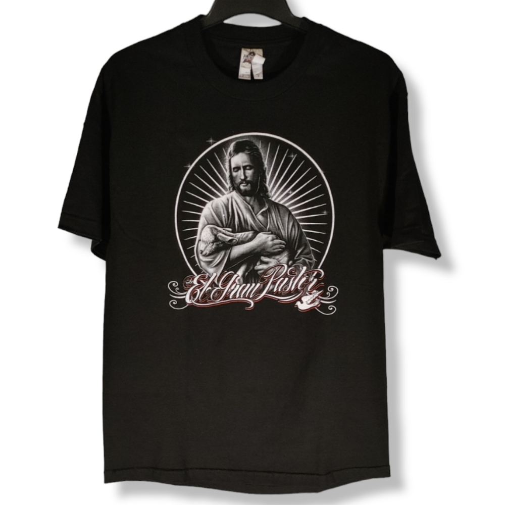 Jesus T Shirt Mens Size Large Black Short Sleeve Cholo Gangster Christian Tee